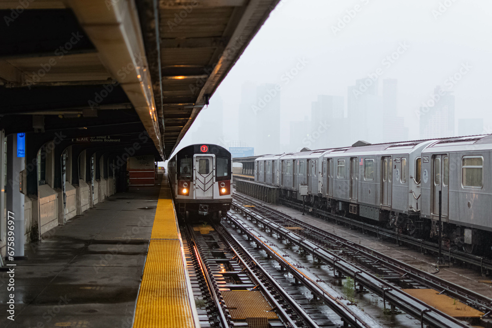 Naklejka premium NYC subway public transportation copy space background image