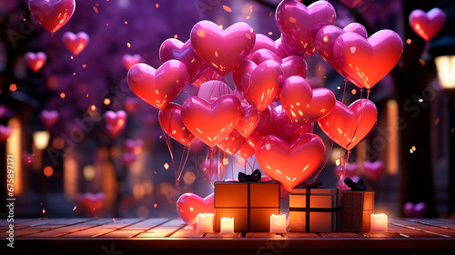 Gift box and many hearts. Happy Valentine's Day. Greeting card, gift, declaration of love.