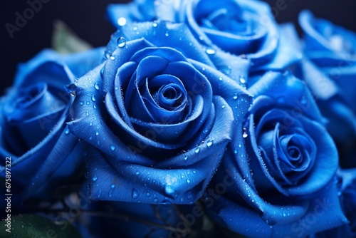 Blue roses bouquet beautiful isolated with water drops