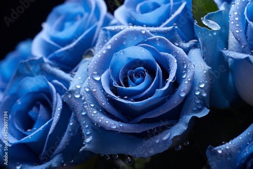 Blue roses bouquet beautiful isolated with water drops