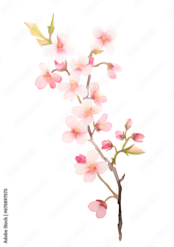 watercolor  pink cherry blossom isolated