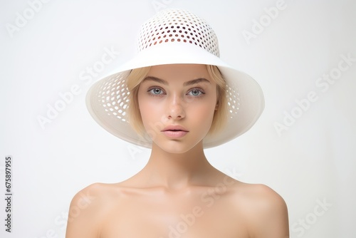 photo of girl wearing sinterklas hat on white clean background. Generative AI photo