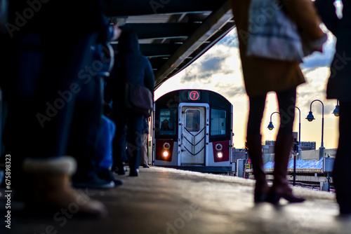 Fototapeta Naklejka Na Ścianę i Meble -  NYC subway stop public transportation copy space background image