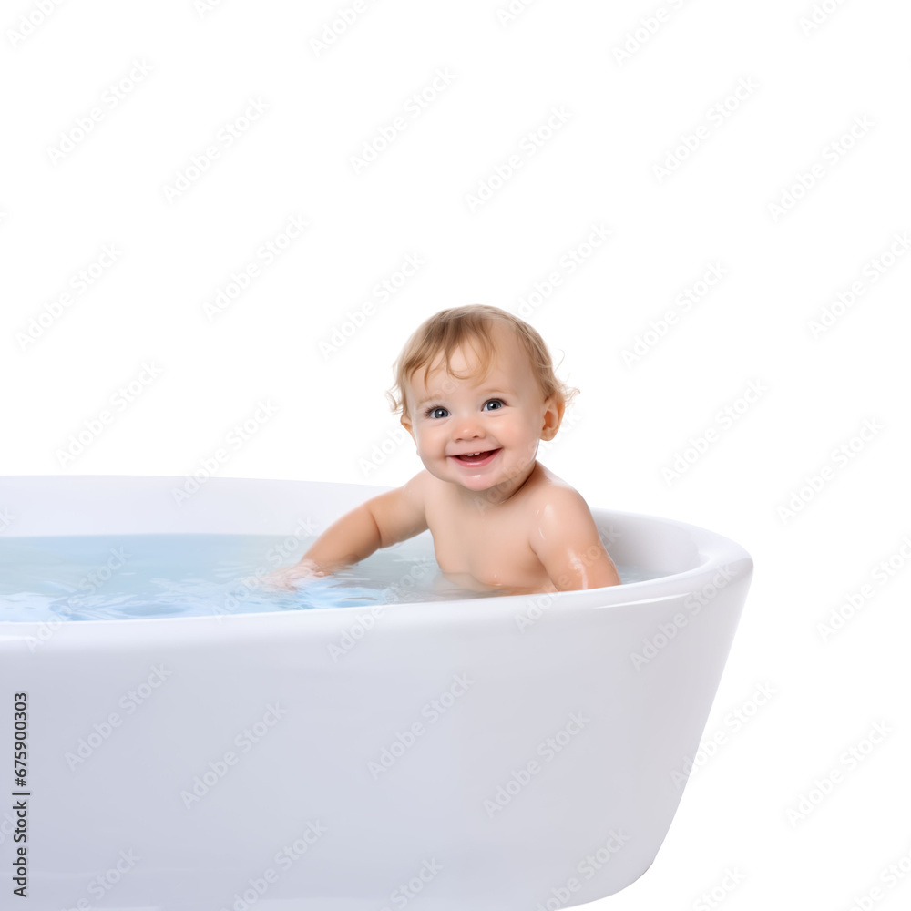 Cute baby bathing and swimming in tub Cute baby bathing and swimming in tub