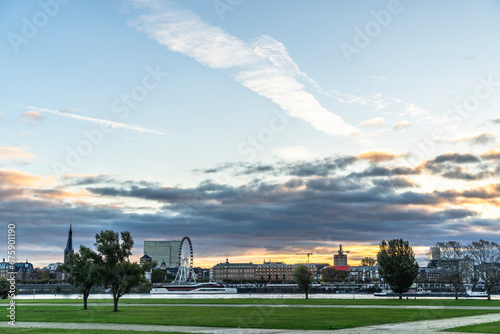 Fall scenery at River Rhine, Duesseldorf, Germany