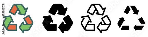 Recycling symbol icon set. Collection of universal recycling symbols in flat style.