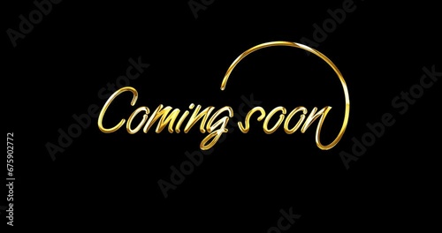 Coming Soon animation. Handwritten text in 6 clips glossy effect and 1 clip alpha matte. Great for Movie Trailer, Intro Video, Outro, Promotion, Theatre Synopsis, and Live Streaming. Alpha Channel. 