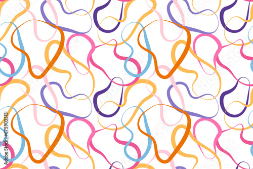 Squiggle cute naive seamless pattern. Creative bright scribble abstract style. Colored background illustration for celebration. Simple hand drawn wallpaper print