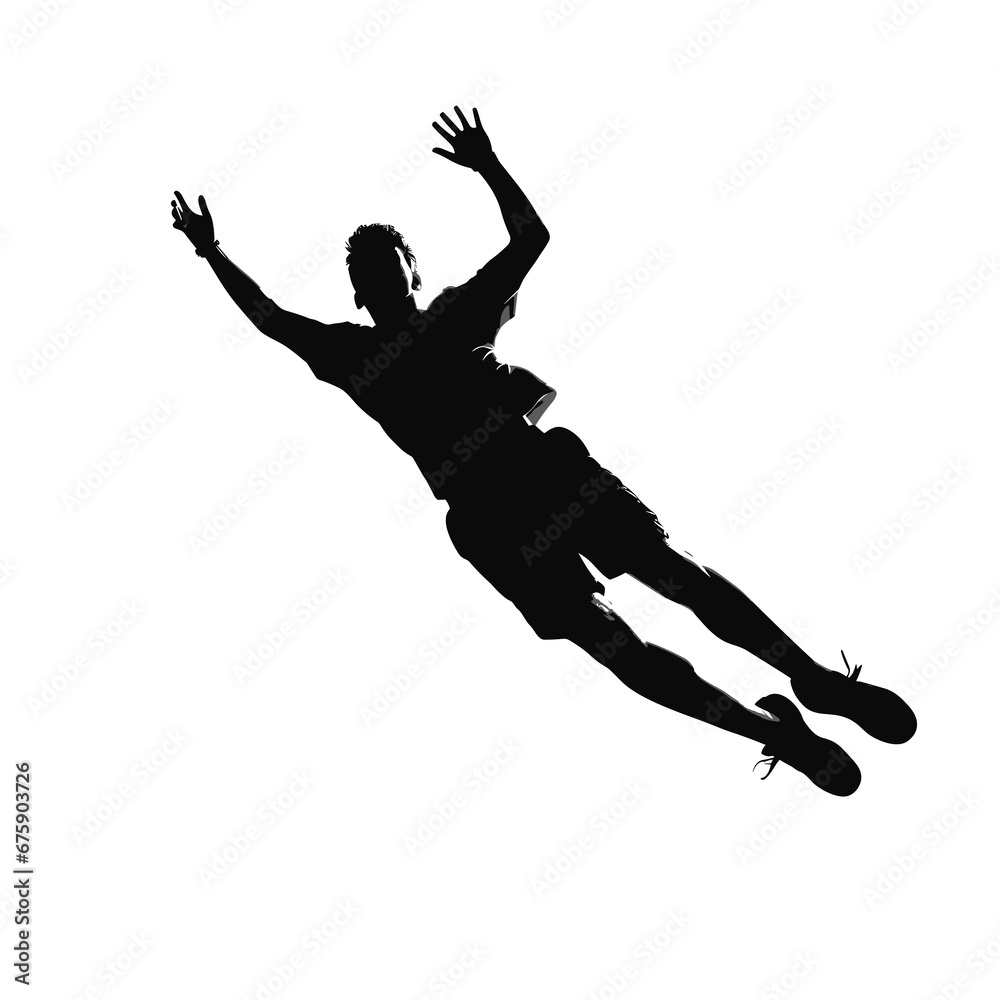 Silhouette of soccer goalkeeper diving to save the ball Silhouette of soccer goalkeeper diving to save the ball
