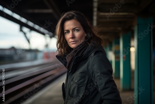 Portrait of a beautiful woman on the platform of a train station