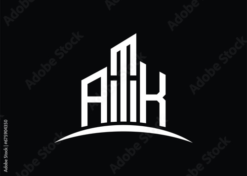 Letter ATK building vector monogram logo design template. Building Shape ATK logo.