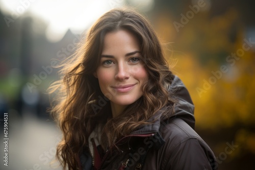 Portrait of a beautiful young woman in the autumn park. Soft focus.