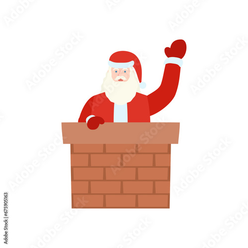 煙突に入るサンタクロース。フラットなベクターイラスト。
Santa Claus entering the chimney. Flat designed vector illustration.