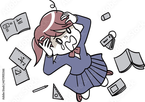 勉強の悩みに陥る女子学生