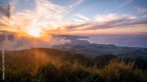 Sunset near Lagoa do Fogo on the Portuguese island of S  o Miguel in the Azores