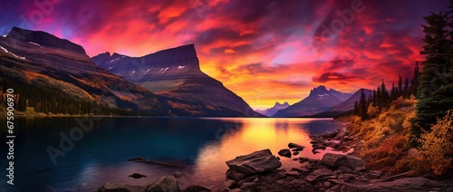 Sunset over Glacier National Park, Montana, United States of America © Rudsaphon