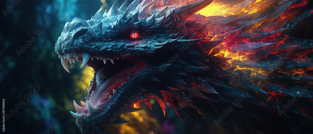 Majestic Dragon in Vibrant Colors: A Mythical Creature's Stunning and