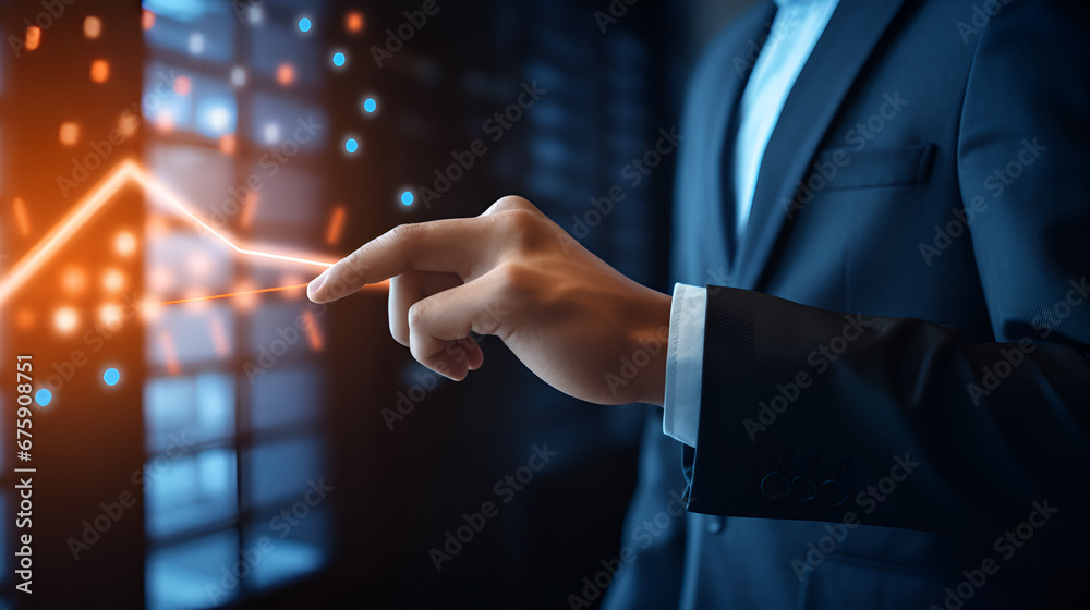 businessman touching virtual screen