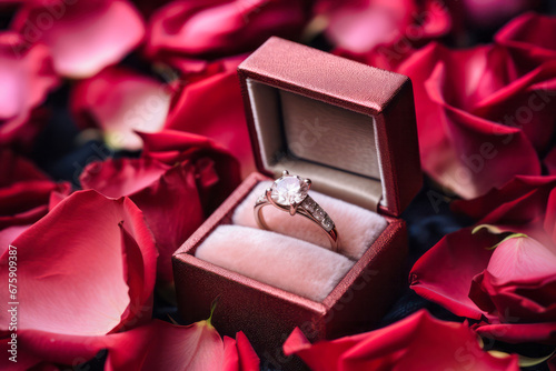 Engagement Ring Amidst Rose Petals © TheCatEmpire Studio