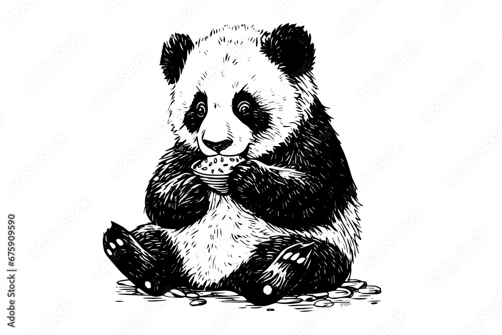 Panda hand drawn ink sketch. Engraved style vector illustration Panda hand drawn ink sketch. Engraved style vector illustration