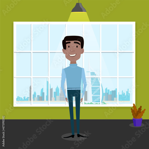Immerse your designs in radiance of impactful presence with illustrative portrayal of man standing beneath a luminous source of light. Whether for leadership promotions, influential graphics.
