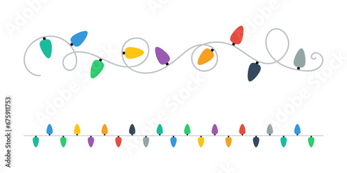 Christmas lights. Christmas colorful lights. Colorful garland light decoration. Glowing bulb for Xmas