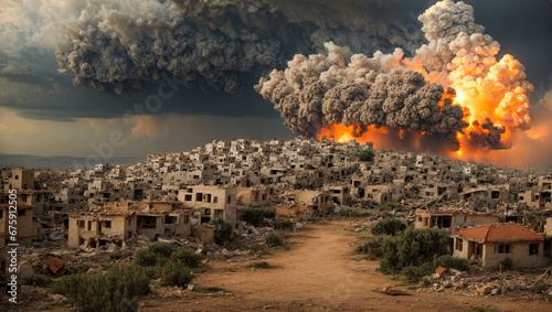 Explosion, destroyed houses Palestine photo