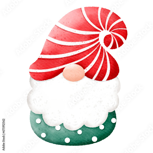 Christmas gnome watercolor on white background. 