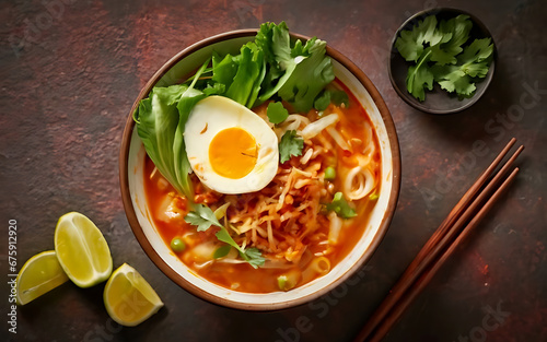 Capture the essence of Laksa in a mouthwatering food photography shot Generative AI