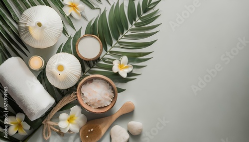 Spa, Skincare and Wellness Products and Cosmetics Flatlay on White background. photo