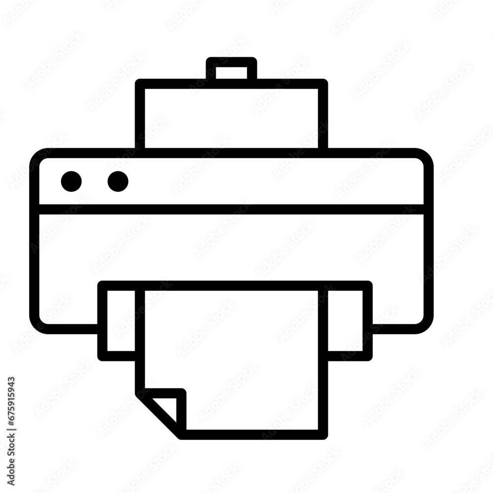 Printer device icon with black outline style. print, printer, machine, technology, paper, office, business. Vector Illustration Printer device icon with black outline style. print, printer, machine, technology, paper, office, business. Vector Illustration