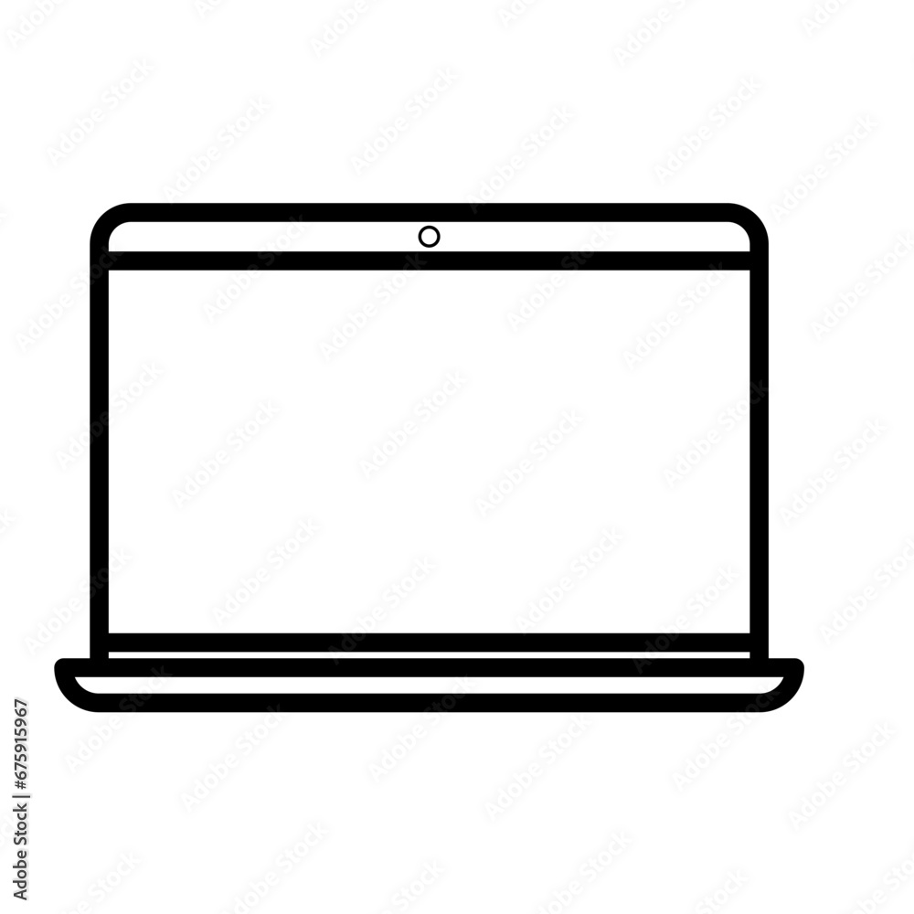 Laptop device icon with black outline style. laptop, computer, business, screen, technology, isolated, notebook. Vector Illustration