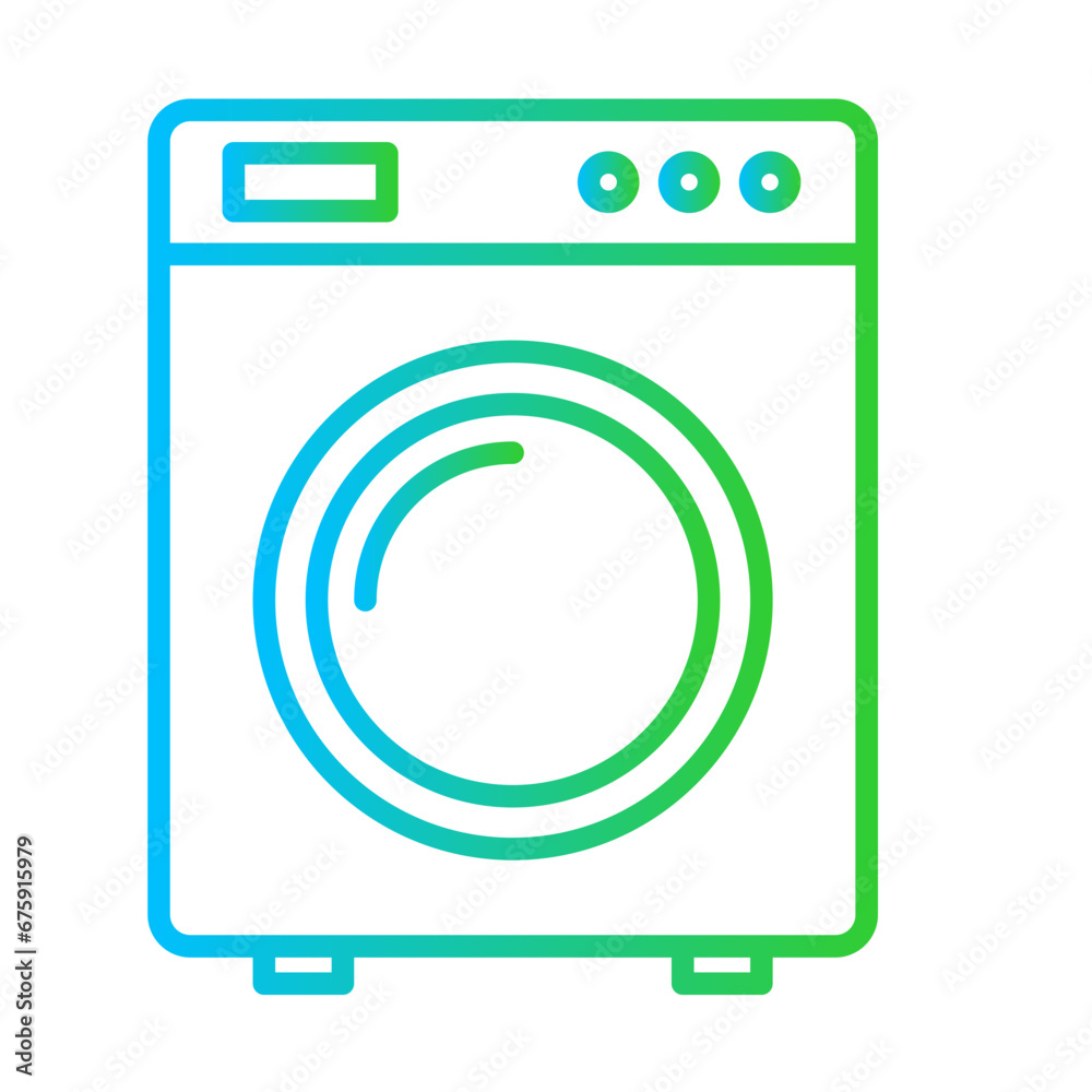 Washing machine device icon with blue and green gradient outline style. laundry, household, machine, clean, housework, washer, equipment. Vector Illustration
