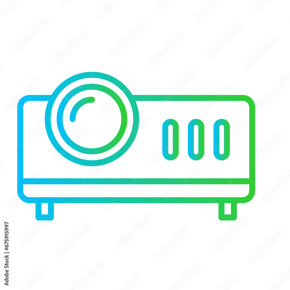 Projector device icon with blue and green gradient outline style. projector, screen, video, presentation, movie, cinema, film. Vector Illustration Projector device icon with blue and green gradient outline style. projector, screen, video, presentation, movie, cinema, film. Vector Illustration