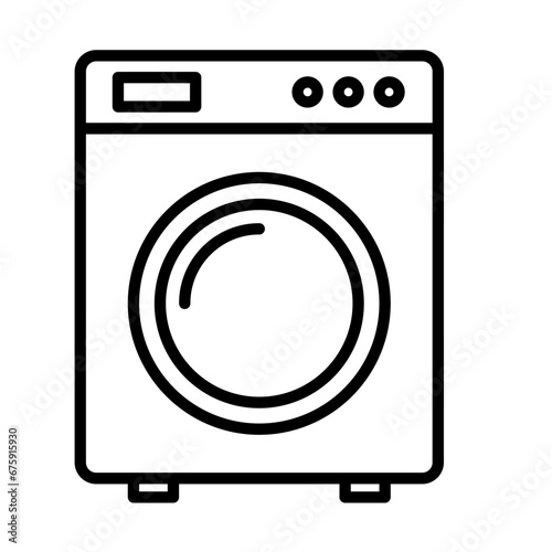 Washing machine device icon with black outline style. laundry, household, machine, clean, housework, washer, equipment. Vector Illustration