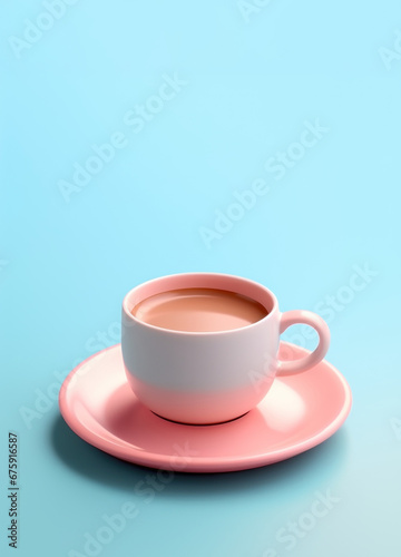 pink cup of coffee n a blue background