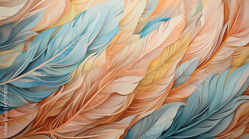Intricate patterns inspired by parrot feathers on an ethereal canvas Ai Generative