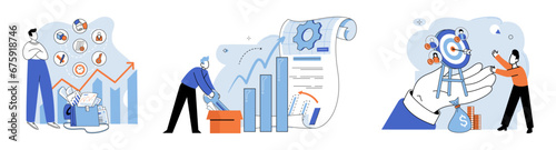Business development. Vector illustration. Finance is essential for global economy Banking institutions play critical role in economic stability Marketing strategies influence consumer behavior