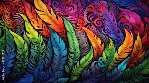 Intricate patterns inspired by parrot feathers on an ethereal canvas Ai Generative