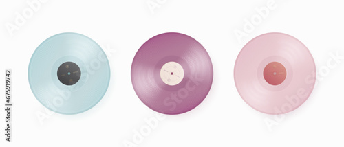 Realistic 3d vinyl record set isolated on background. Vector illustration