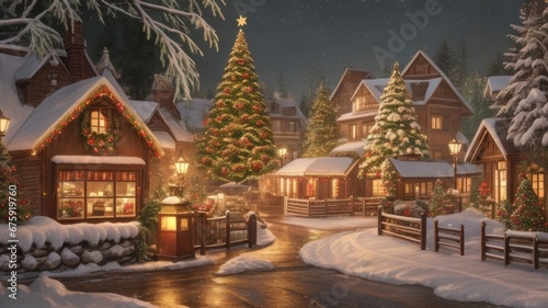 Houses decorated for Christmas. Holiday atmosphere. © Aleksandr