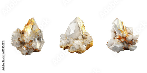 white mineral with gold inclusions on white background
