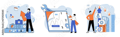 Business development. Vector illustration. Men and women excel in diverse business roles and leadership positions Inclusive groups leverage diverse perspectives for success Finance experts predict
