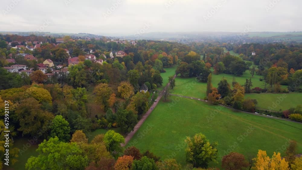 Spectacular aerial top view flight drone. Weimar autumn park landscape Germany Spectacular aerial top view flight drone. Weimar autumn park landscape Germany