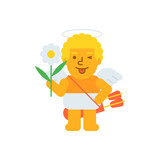 Cupid holding flower and winking