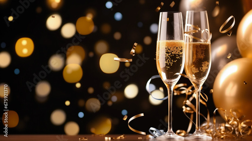 Beautiful Festive Abstract Background with Champagne Glasses 