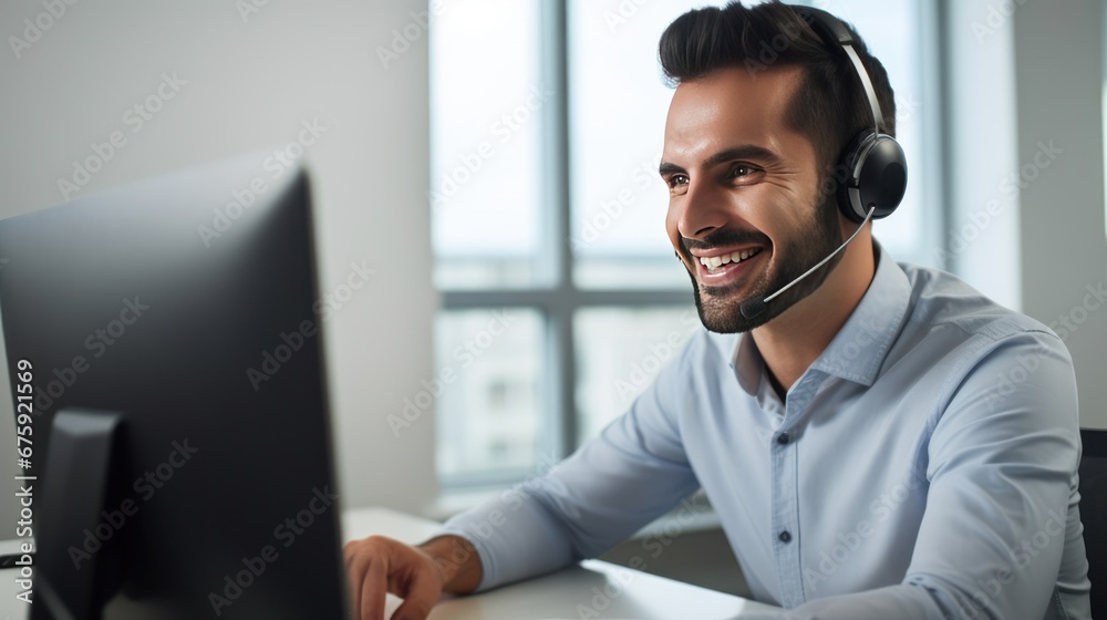 man talking with colleagues remotely using video call on laptop man talking with colleagues remotely using video call on laptop