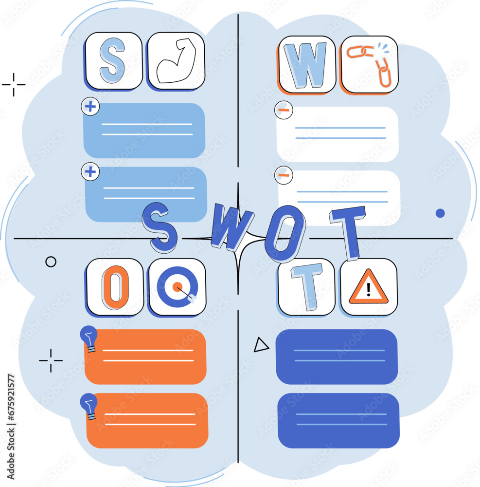 SWOT analysis. Vector illustration. Models provide framework for