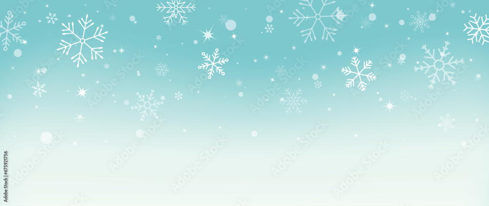 Winter festival seasonal background vector illustration. Christmas holiday event snowfall, snowflake, sky, twinkling, bubble. Design for poster, wallpaper, banner, card, decoration.
