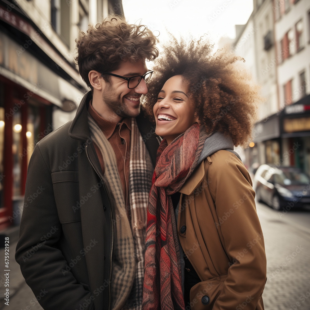 Cheerful couple caressing on street Cheerful couple caressing on street